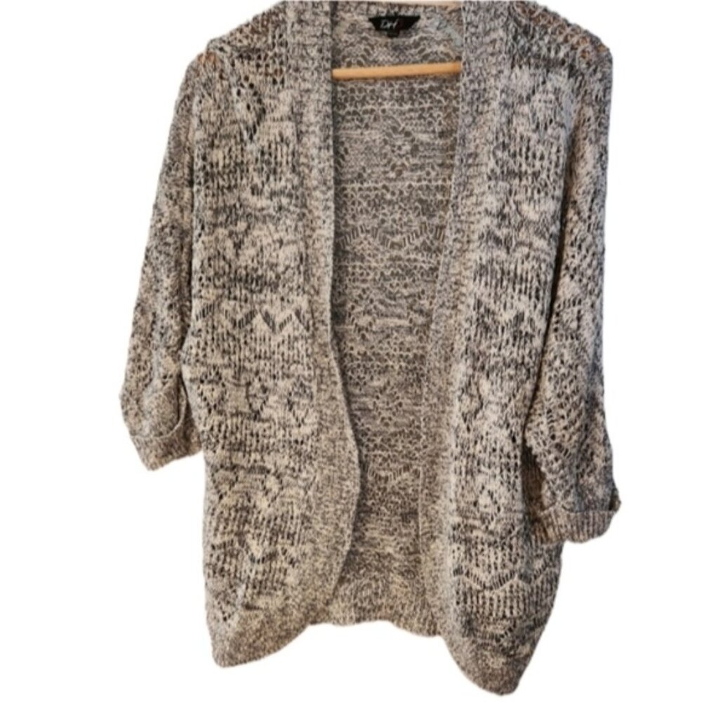DH3 Med Black/White‎ 100% Cotton Chunky Knit Cardigan Sweater